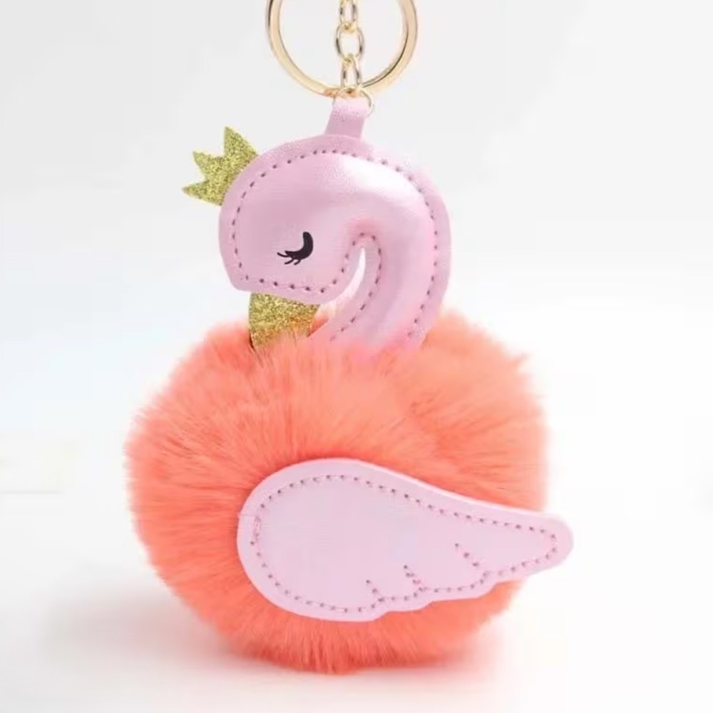 Plush Swan Keychain with Gold Crown